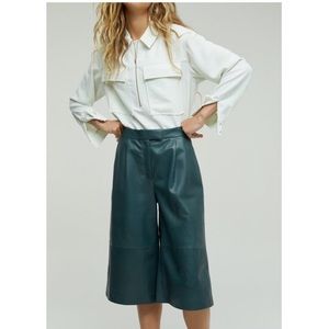 Closed Wilda Wide Leg Lamb Leather Culottes Shorts Agave Dark Green NWT Size 28